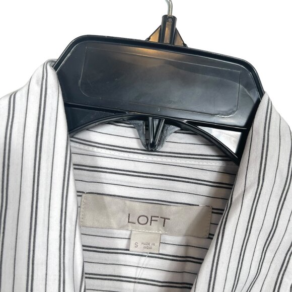 LOFT Striped Drawstring Tunic Shirt Top Small White Gray Business Casual Stretch - Picture 4 of 12